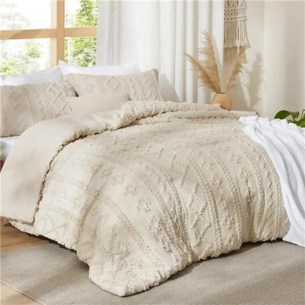 Boho Comforter Set Queen Size - Beige Boho Bed Set, GentleSoft™